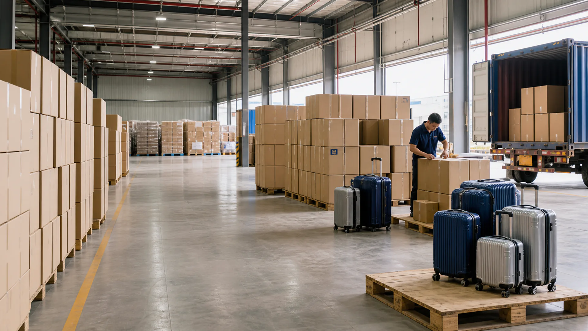 AI-assisted visual of an export warehouse and loading area