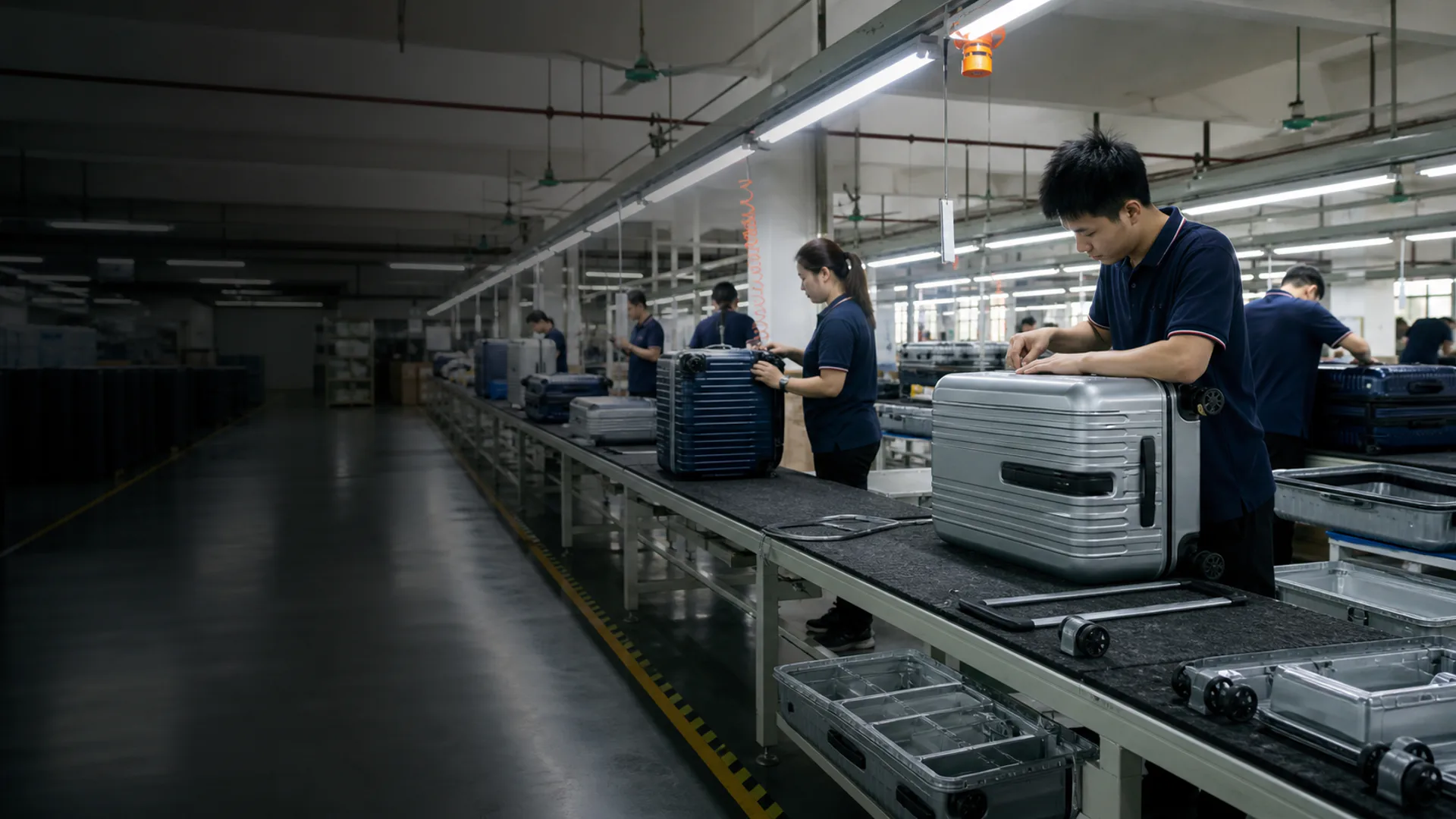 AI-assisted visual of a modern luggage assembly line