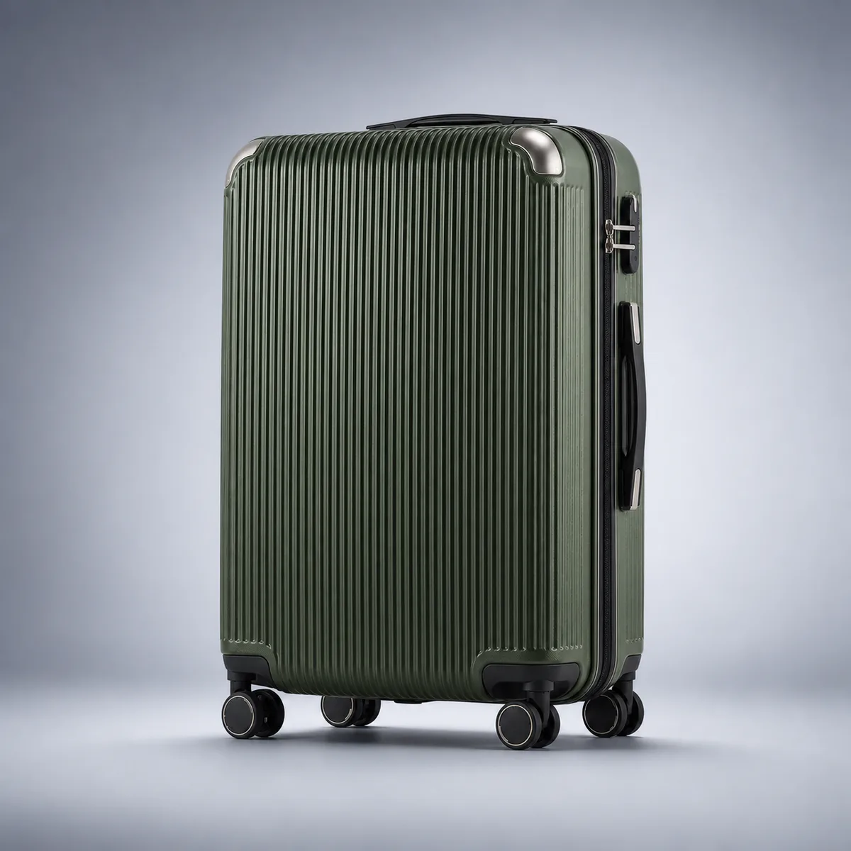 Dark green ribbed hard-shell suitcase based on a supplied product reference